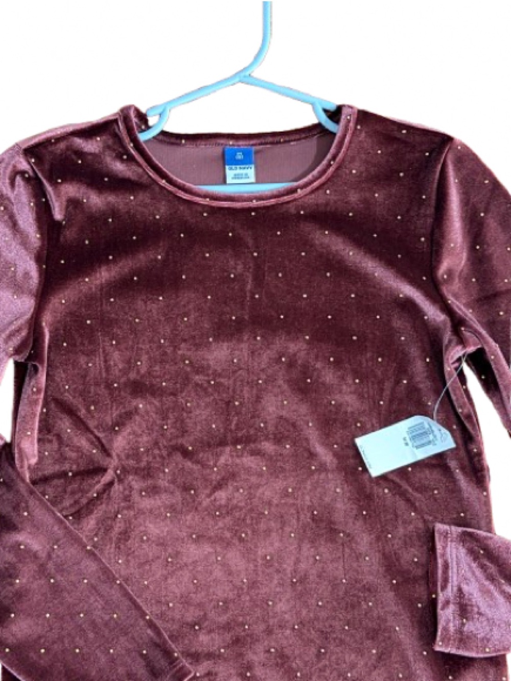 NWT Girl’s Old Navy Embellished Velvet Long-Sleeve Top - Burgundy - Size Medium